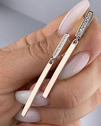 Срібні сережки-підвіски з золотими накладками з фіанітами (5,5 см) РН-152