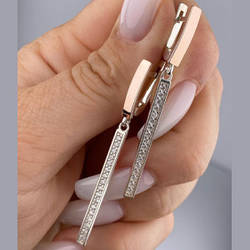 Срібні сережки-підвіски з золотими накладками з фіанітами (5,5 см) РН-505