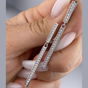 Срібні сережки-підвіски родовані з фіанітами (5,4 см) РН-149, фото 1