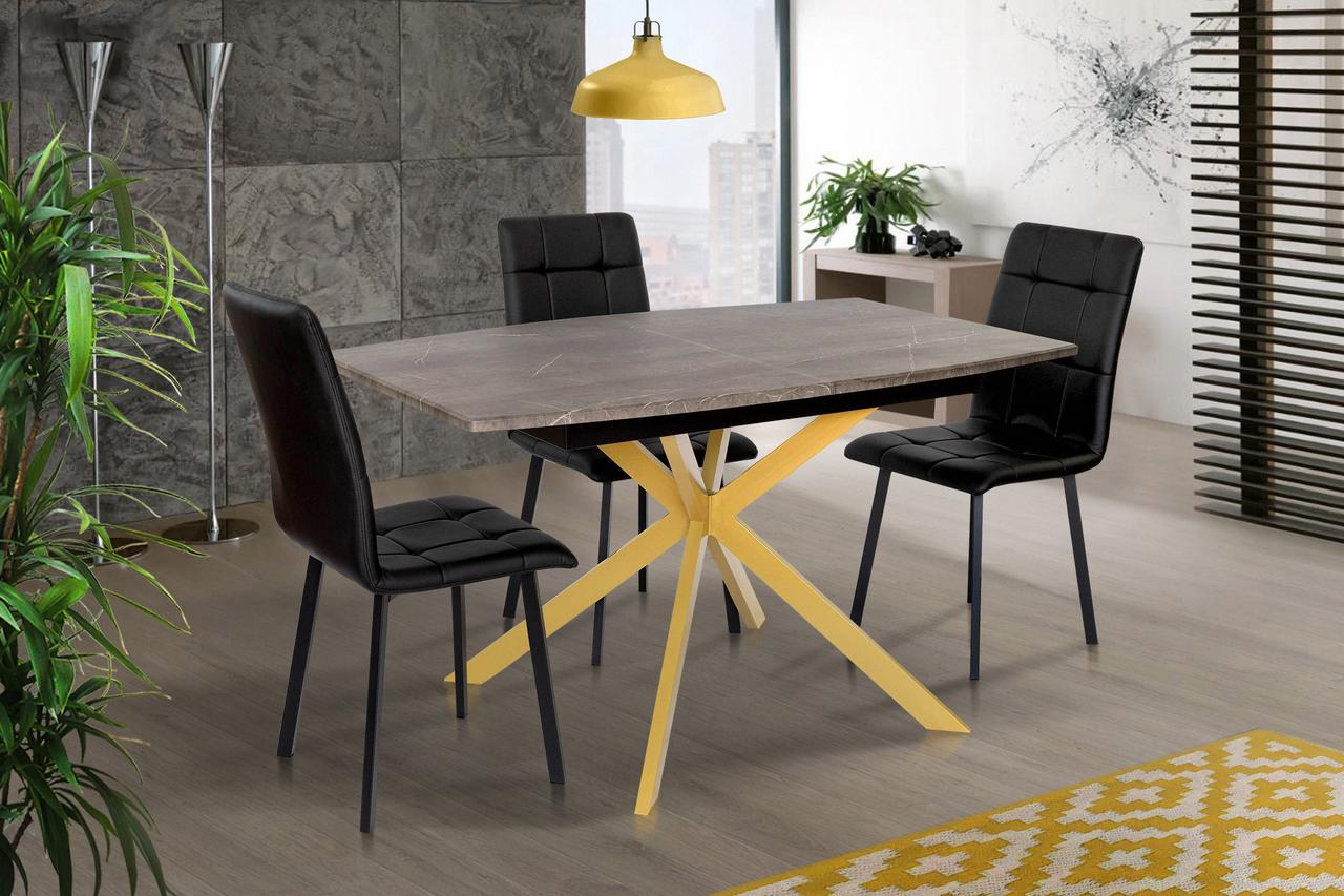 Стіл обідній Річард 140-180 см (ніжки золото/стільниця сіра), фото 1