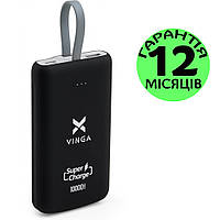 Повербанк 10000 mAh 22.5W Vinga PD 3.0, чорний, павербанк для телефону/айфону, пауер/повер/павер банк