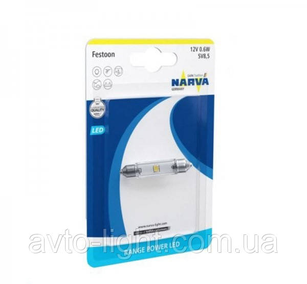T11 1SMD 38 мм Narva Festoon 12 V 0.6 W SV8.5-8 Білий (1 шт.Бл)