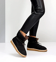 Стильні зимові жіночі дутики — черевики чорні