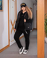 Спортивный женский теплый костюм тройка штаны кофта кенгуру жилет батал прогулочный костюмчик большого размера Черный, 54/56