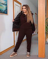 Спортивный женский теплый костюм тройка штаны кофта кенгуру жилет батал прогулочный костюмчик большого размера Шоколад, 50/52