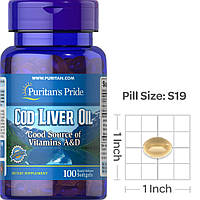 Масло печінки тріски з вітаміном А Д Puritan's Pride Cod Liver Oil vitamins A&D 100 гел капс