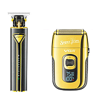 Комбо-набор для стрижки, триммер и электробритва VGR Professional Set Gold (V-009C+V-332-Go)