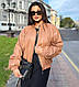 Жіноча шкіряна куртка бомбер на флісі, фото 4