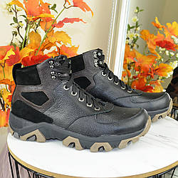 Черевики чоловічі комбіновані на шнурівці. Колір чорний/коричневий