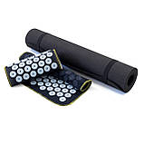 Набір для йоги 3в1 Килимок для йоги + Масажний килимок Аплікатор Кузнєцова + валик OSPORT Set 30 (n-0061) Чорно-небесний, фото 2