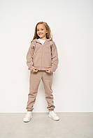 Теплый спортивный костюм детский на флисе для мальчика/девочки 116-158 кофта на молнии+брюки бежевый 146