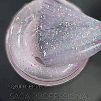 Liquid gel 26 Saga professional жидкий гель для наращивания ногтей объем 15 мл цвет розовый с блестками