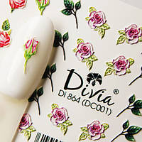 Наклейки на ногти объемные Divia 3D цветные Di864 №DC001