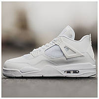 Мужские кроссовки Nike Air Jordan 4 Retro White, белые кожаные кроссовки найк аир джордан 4 ретро