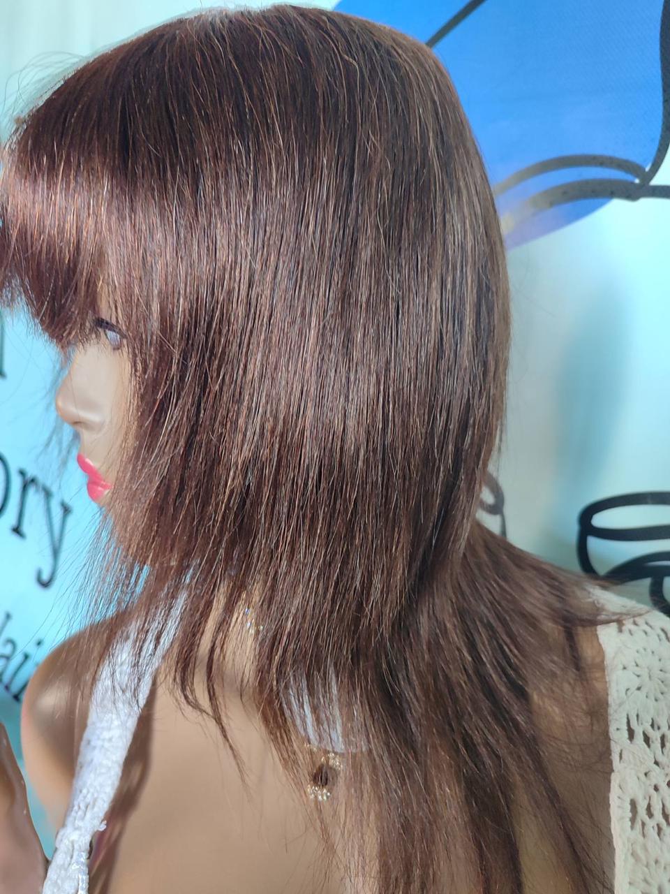 Натуральный парик шоколад русый коричневый стрижка славянские каскад с челкой супер лёгкий мягкий парик - фото 6 - id-p1473124058
