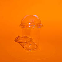 Стакан пластиковий одноразовий прозорий з купольною кришкою хрестик ПЕТ, 400 мл/50 шт
