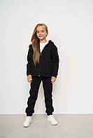 Теплий спортивний костюм дитячий на флісі для хлопчика/дівчики 116-158 кофта на блискавці+штани чорний