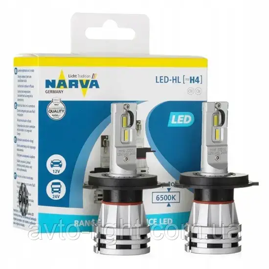 Комплект діодних ламп Narva 18032 H4 12/24v 6500K X2 24 W RPL Range Performance