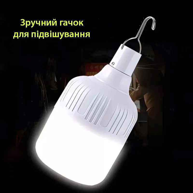 Лампа для кемпинга 20W аккумуляторная с USB-зарядкой и крючком Фонарик для кемпинга Белый (2649) - фото 8 - id-p1973740523