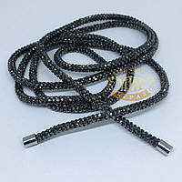 Шнурок стразовий Hematite 4мм з металевими наконечниками (виберіть довжину)