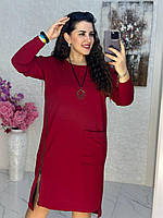 Женское платье туника большие размеры с разрезом на молнии в боку+кулон двухнить зеленый 58-60 Красный, 58/60