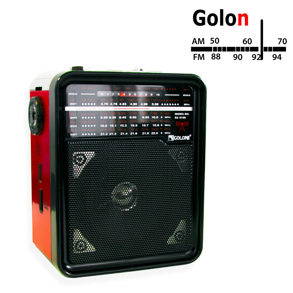 Переносной ФМ радиоприемник Golon RX-9100 FM/AM/SW Красный, радио приемник USB+TF (ST) - фото 1 - id-p1973488775