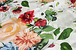 Тканина бязь "Великі акварельні троянди" з яскраво-зеленим листям №2097, фото 4