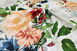 Тканина бязь "Великі акварельні троянди" з яскраво-зеленим листям №2097, фото 3