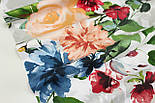 Тканина бязь "Великі акварельні троянди" з яскраво-зеленим листям №2097, фото 2