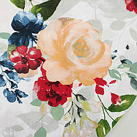 Ткань бязь "Большие акварельные розы" с ярко-зелеными листьями №2097