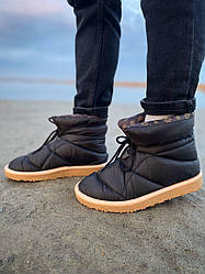 Жіночі модні зимові черевики дутики чорні на синтепоні