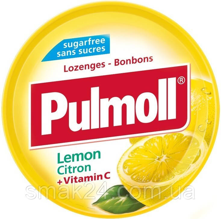 Льодяники (цукерки) Лимон + вітамін С БЕЗ ЦУКРУ Pulmoll Lemon Citron + vitanin C 45г Німеччина - фото 1 - id-p1973757982