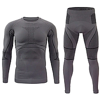 Термокостюм мужской серый, термобелье с анатомическим кроем, тренировочный термокостюм воздухопроницаемый.