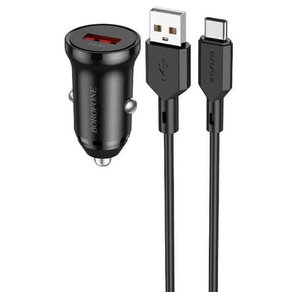 Автомобільна зарядка Borofone BZ18 PD20w+QC3.0 1USB з кабелем Type-C Black, фото 4