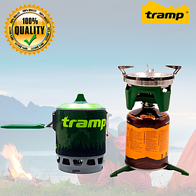 Газова переносна плита Tramp UTRG-049, плита похідна з балоном, з вбудованим у вітрозащію, 0,8 л olive