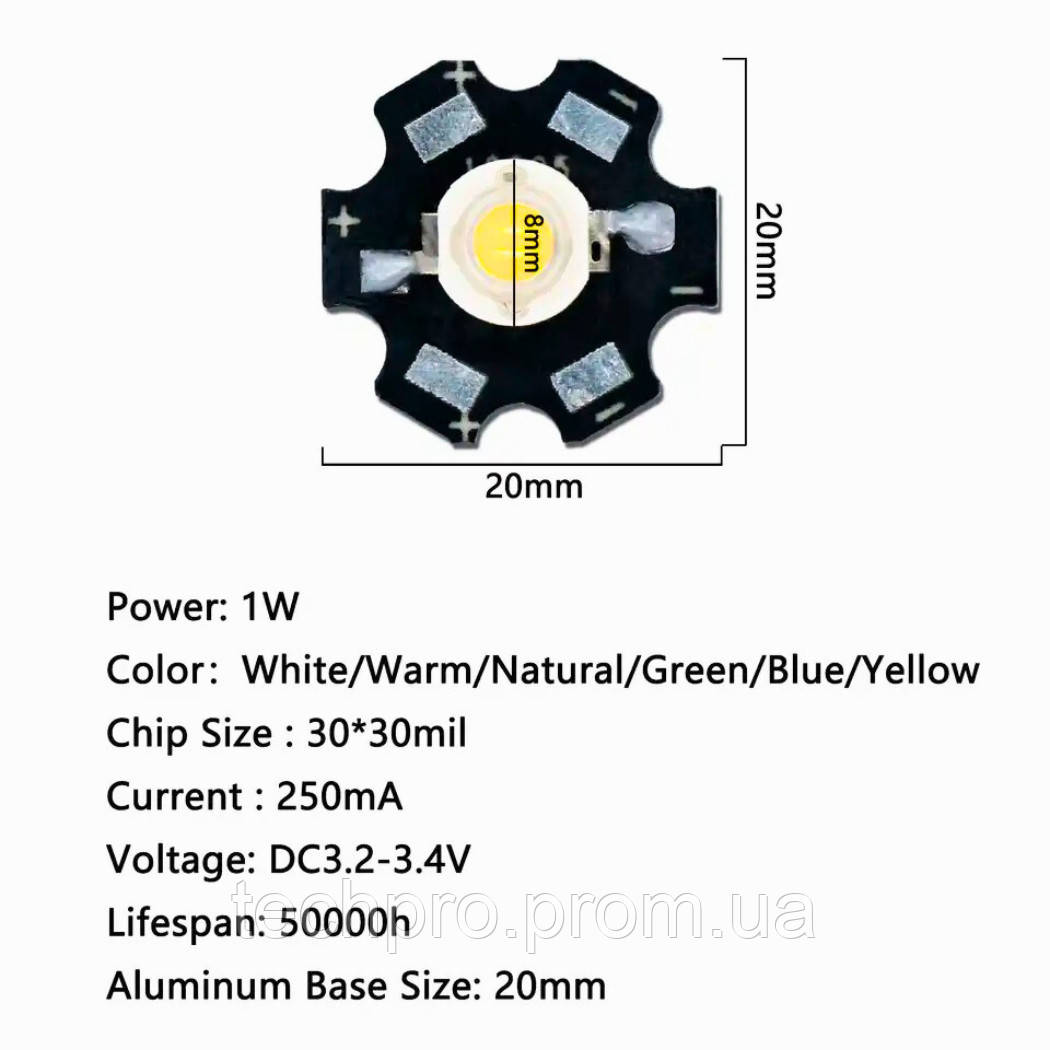 Сверхяркий светодиод на подложке led 1w 3.2-3.4v 3000K - фото 4 - id-p2047260895