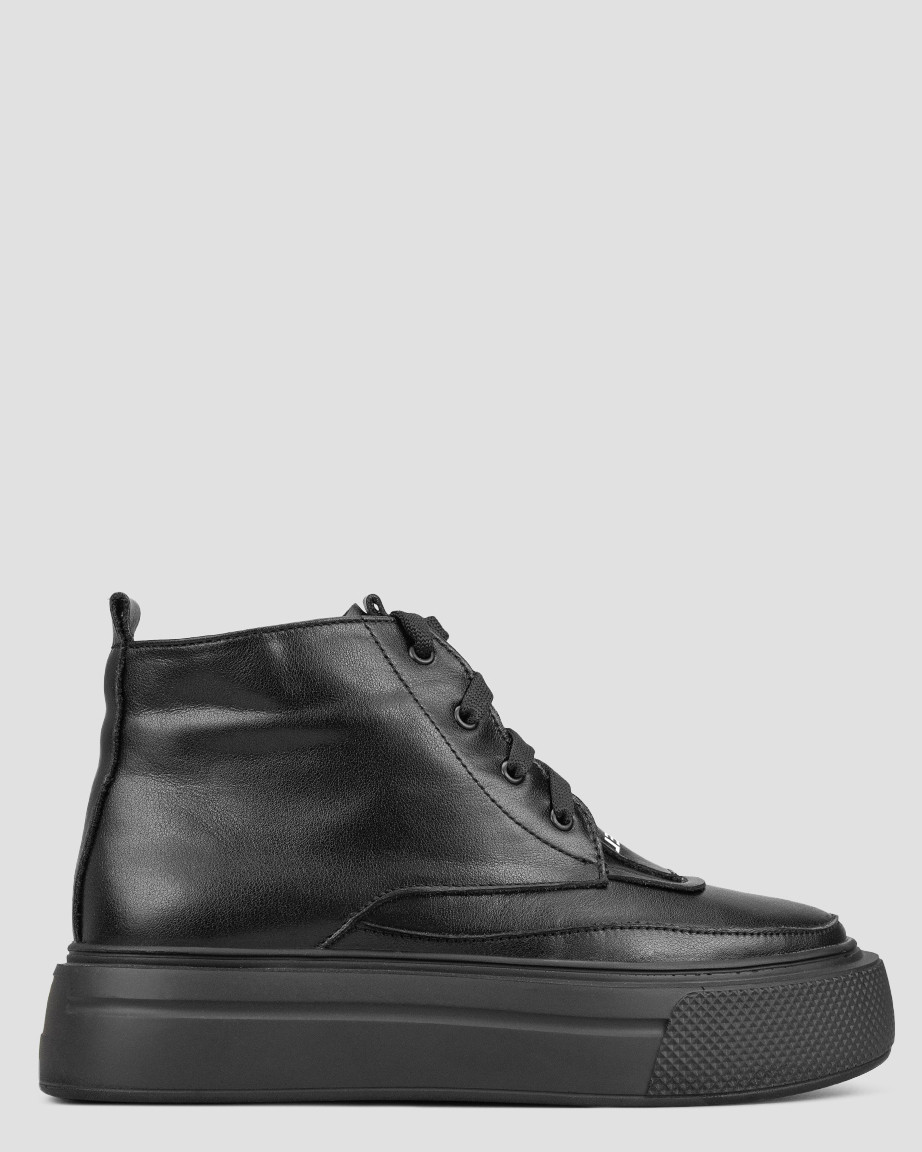 Кеди високі жіночі чорні натуральна шкіра Україна Polin — розмір 36 (23,3 см) (модель: Pol2117BKBL), фото 1