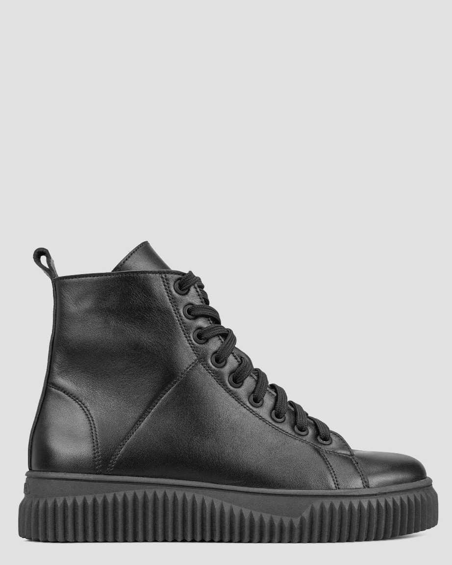 Кеди високі жіночі чорні натуральна шкіра Україна VM Villomi — розмір 37 (24 см) (модель: VMV819-06KBL), фото 1