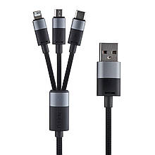 Кабель Baseus StarSpeed 1-for-3 Fast Charging Data Cable USB to M+L+C 3.5A 1.2m Black