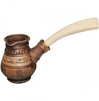 Турка кофейная керамическая высокая Покутская Керамика Шляхтинська 280мл с деревянной ручкой BX, код: 7425446