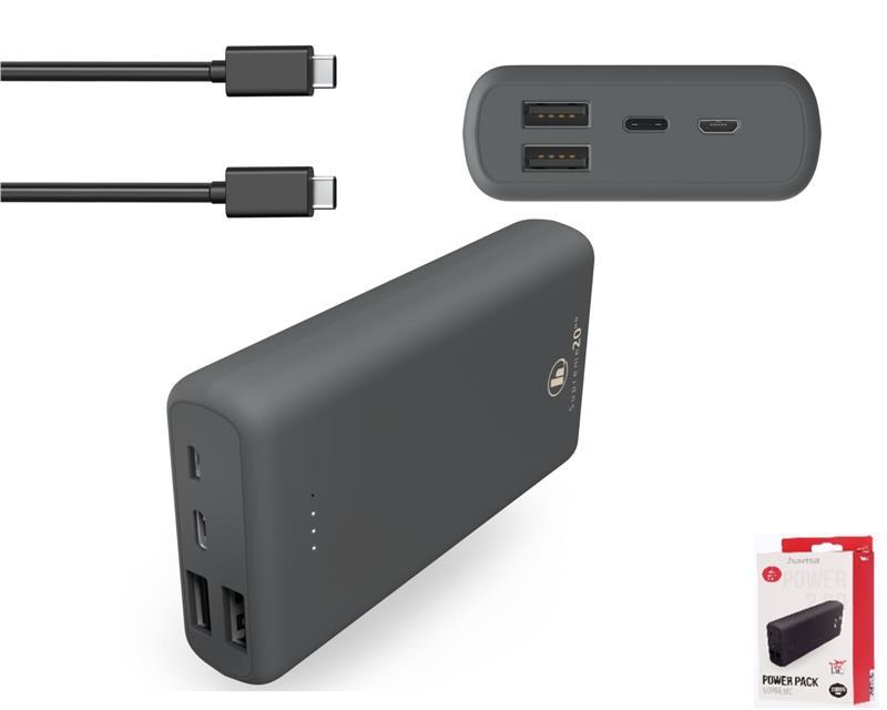 Акумулятор портативний літій-іонний Power Bank Hama Supreme 20HD 20000 mAh Grey