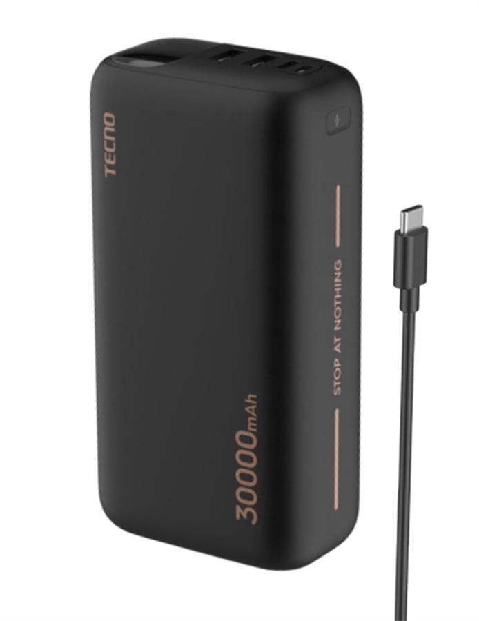 Акумулятор портативний літій-іонний Power Bank TECNO 30000 мА·год 22.5 Вт PD QC, чорний