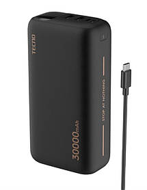 Акумулятор портативний літій-іонний Power Bank TECNO 30000 мА·год 22.5 Вт PD QC, чорний