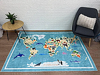Килимок прямокутний у дитячу кімнату Chilai Home Карта світу блакитна