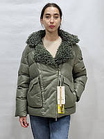 Куртка зимова біо пух колір оливка з капюшоном довжина 65 см 42р 44р 46р 48р 50р  колір зелений