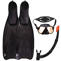 Набор для плавания маска c трубкой и ластами Zelart M266S размер 40-41 Black