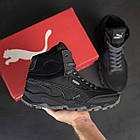 Чоловічі теплі шкіряні черевики з натурального хутра Puma Black, зимові високі кросівки з хутром, фото 9