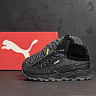 Чоловічі теплі шкіряні черевики з натурального хутра Puma Black, зимові високі кросівки з хутром, фото 3