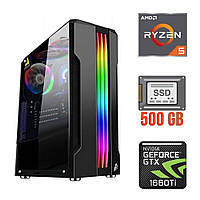 Ігровий ПК / AMD Ryzen 5 5500 (6 (12) ядер по 3.6 - 4.2 GHz) / 16 GB DDR4 / 500 GB SSD / nVidia GeForce GTX