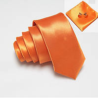 Набор Оранжевый, узкий галстук, платок, запонки GZP-3508